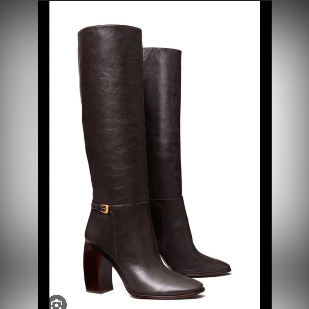 Tory Burch BANANA HEEL BUCKLE BOOT brown leather boots size 6